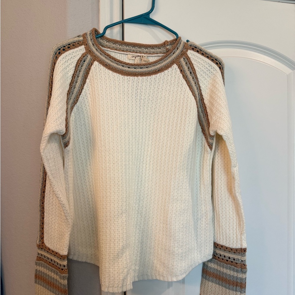 Mystree Cream Sweater with Taupe & Light Gray Trim